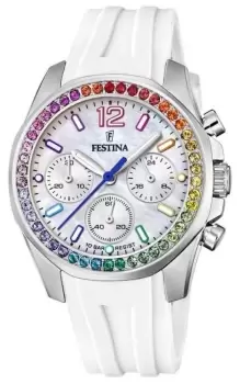 Image of Festina F20610/2 Ladies Steel Chrono W/CZ Set & Rubber Watch