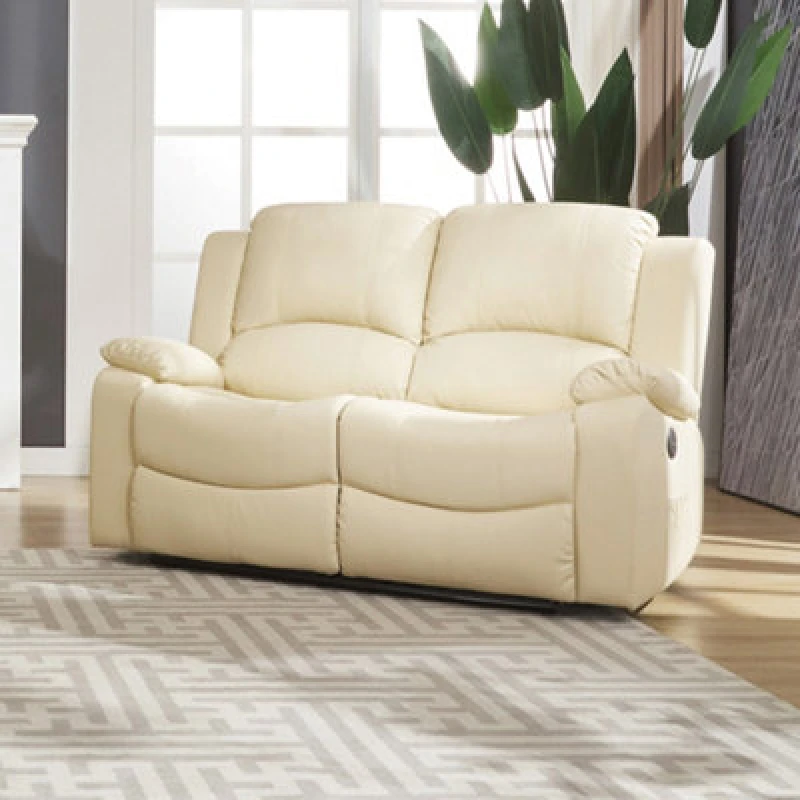 Image of Glendale 150Cm Wide 2 Seat Cream Bonded Leather Electrically Operated 2 Seat Recliner Sofa