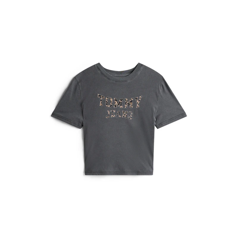 Image of Tommy Jeans Womens Leopard Varsity T-Shirt Black female 12 (M)