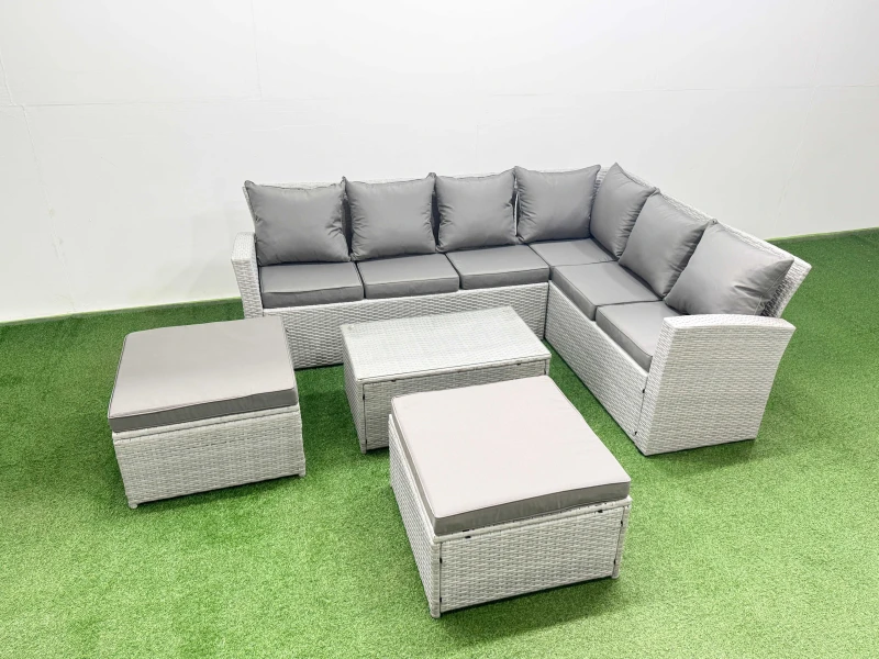 Image of Fimous Garden Outdoor Rattan Furniture Set 8 Seater Rattan Garden Sofa Sets in Light Grey Light Grey Unisex