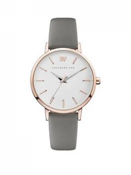 Image of Amanda Walker Kate Silver And Rose Gold Detail Dial Grey Leather Strap Ladies Watch