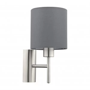 Image of EGLO ES/E27 Pasteri Grey Fabric Wall Light 60W - 94926