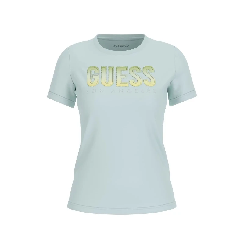 Image of Guess Womens round neck T-Shirt with gradient glitter logo Guess Bleu Female L