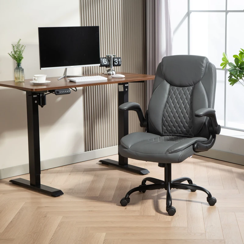 Image of HOMCOM PU Leather Office Desk Chair with Thick Cushion, Charcoal Grey 921-851V70CG
