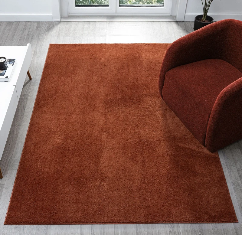 Image of Comfy Washable Low Pile Living Room Area Rug - Anti Slip Felt Backing Terracotta 200Cm X 280Cm