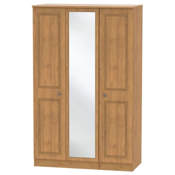 Image of Robert Dyas Loxley Ready Assembled 3-Door Mirrored Wardrobe -Oak