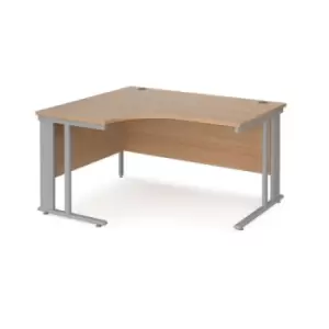 Image of Office Desk Left Hand Corner Desk 1400mm Beech Top With Silver Frame 1200mm Depth Maestro 25 MCM14ELSB