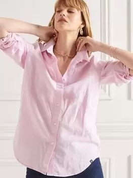 Image of Superdry Linen Boyfriend Shirt - Purple, Purple, Size 12, Women