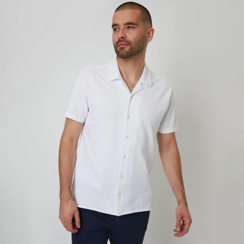 Image of Threadbare Cotton Pique Revere Collar Short Sleeve Shirt White male M