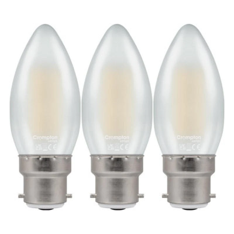 Image of Crompton Lamps LED Candle 6.5W B22 Dimmable Filament (3 Pack) Pearl Warm White (3 Pack)