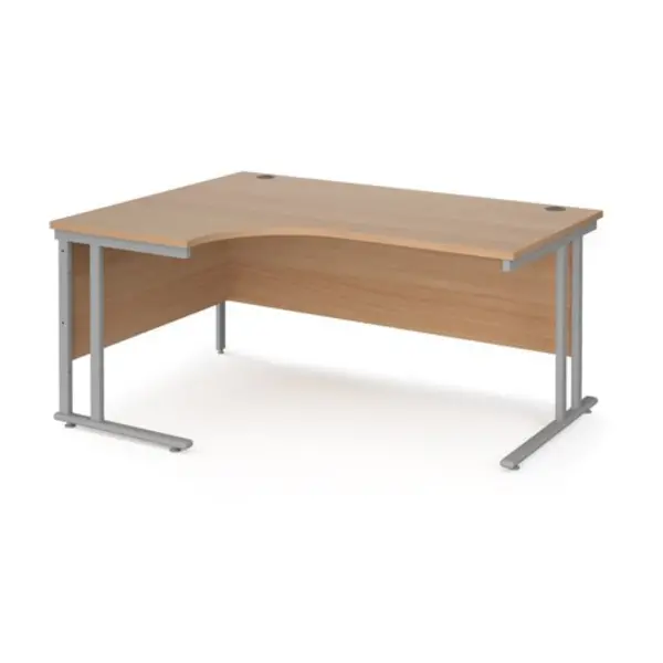 Image of Office Desk Left Hand Corner Desk 1600mm Beech Top With Silver Frame 1200mm Depth Maestro 25 MC16ELSB