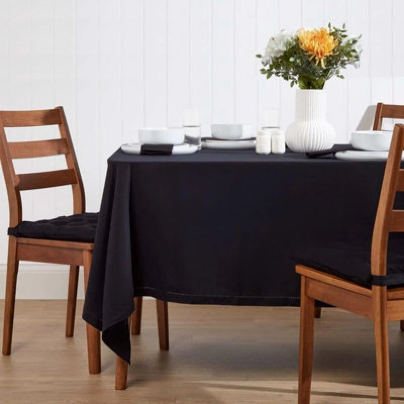 Image of Homescapes Plain Cotton Tablecloth, 137cm x 178cm Black