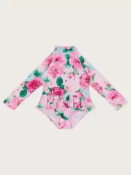 Image of Monsoon Baby Girls Floral Skirted Upf50 Swimsuit - Pale Pink, Light Pink, Size 12-18 Months
