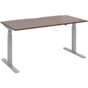 Image of Elev8 Rectangular Sit Stand Single Desk with Walnut Melamine Top and Silver Frame 2 Legs Touch 1600 x 800 x 675 - 1300 mm