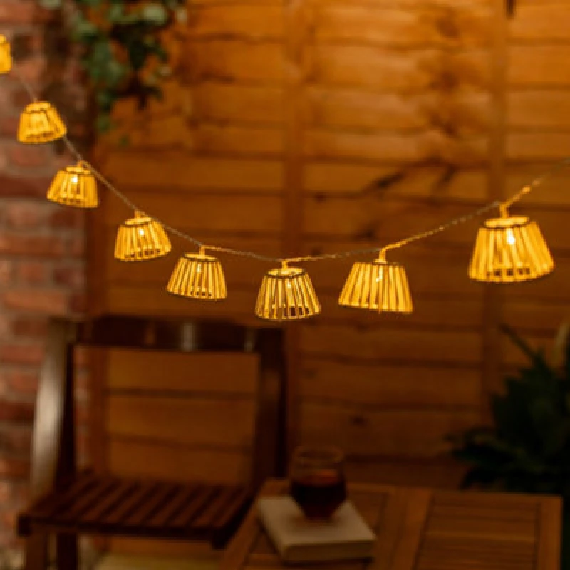 Image of ValueLights ValueLights White Rope Wicker Basket 10 x Battery Operated Outdoor Garden String Lights White One Size Unisex 5016529271055