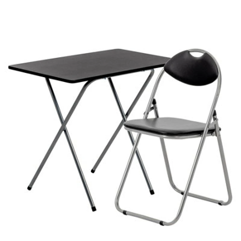 Image of Harbour Housewares Wooden Folding Desk & Chair Set - Silver/black - Durable Space Saving Office Bedroom Study Desk & Chair Set