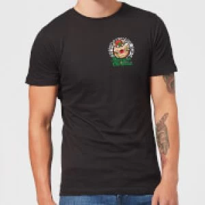Image of Nintendo Super Mario Bowser Merry Christmas Pocket Wreath Black T-Shirt - M - Black