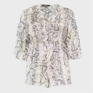 Image of Missguided Plus Size Snake Print Flared Sleeve Playsuit - Multi