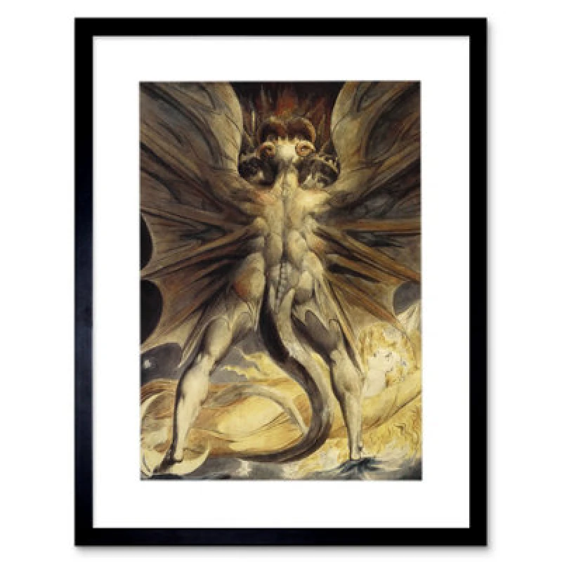 Image of Artery8 William Blake Red Dragon Woman Clothed Sun 1805 12X16" Framed Wall Art Print