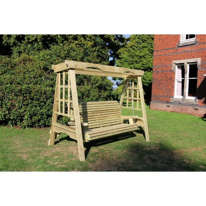 Image of Churnet Valley Garden Furniture Ltd Cottage 3 Swing Seat - Min. Assembly Required - Set of Cushions Inc in Brown Brown Unisex