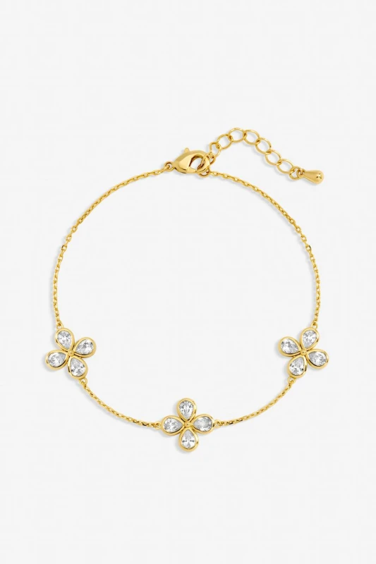 Image of Jon Richard Womens Gold Plated & Crystal Delicate Flower Bracelet Gold Female One Size