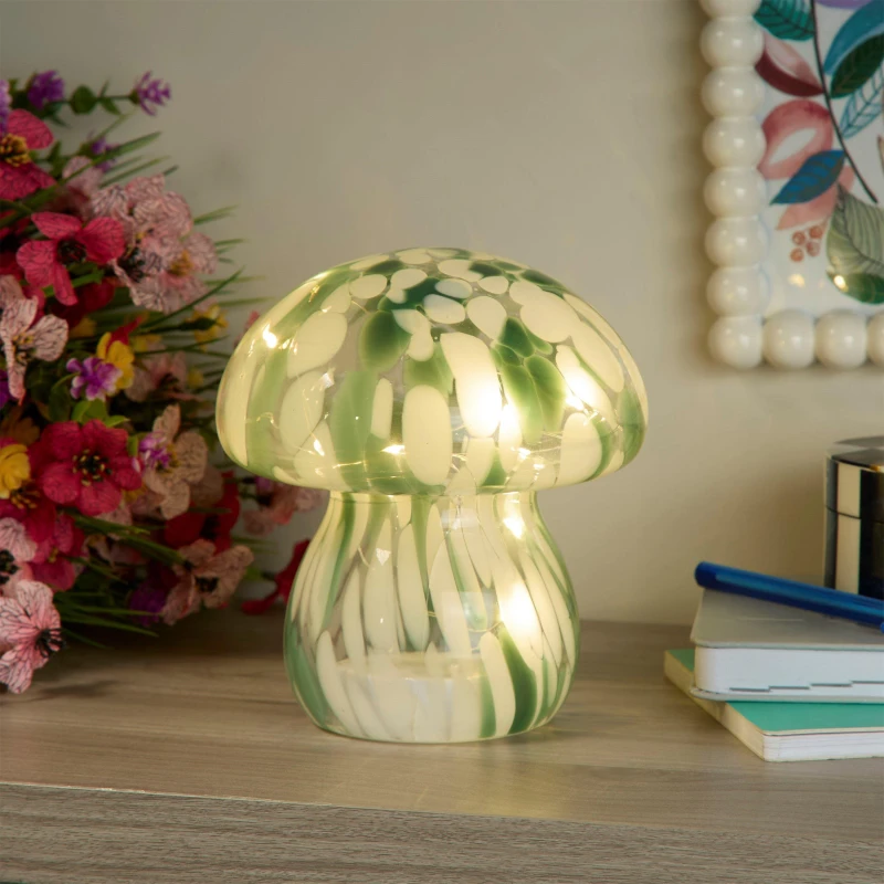 Image of Lighting Collection Confetti Glass Mushroom Lamp Green unisex One Size