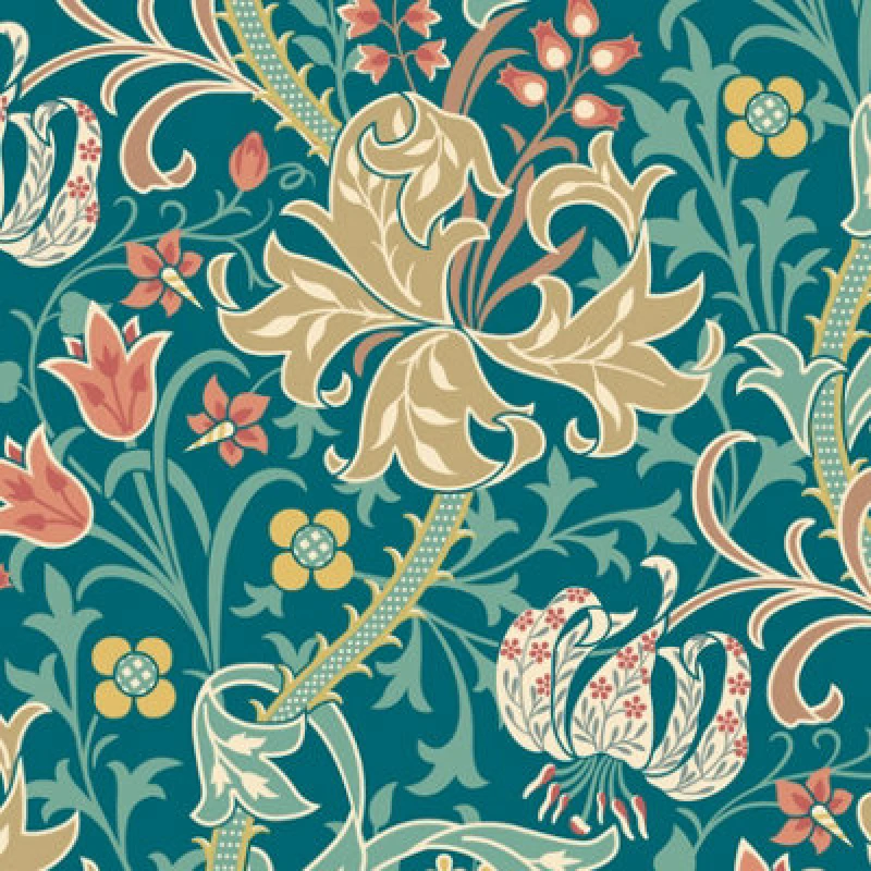 Image of Hoopla Walls Lily Ogee Teal Smooth Matt Wallpaper