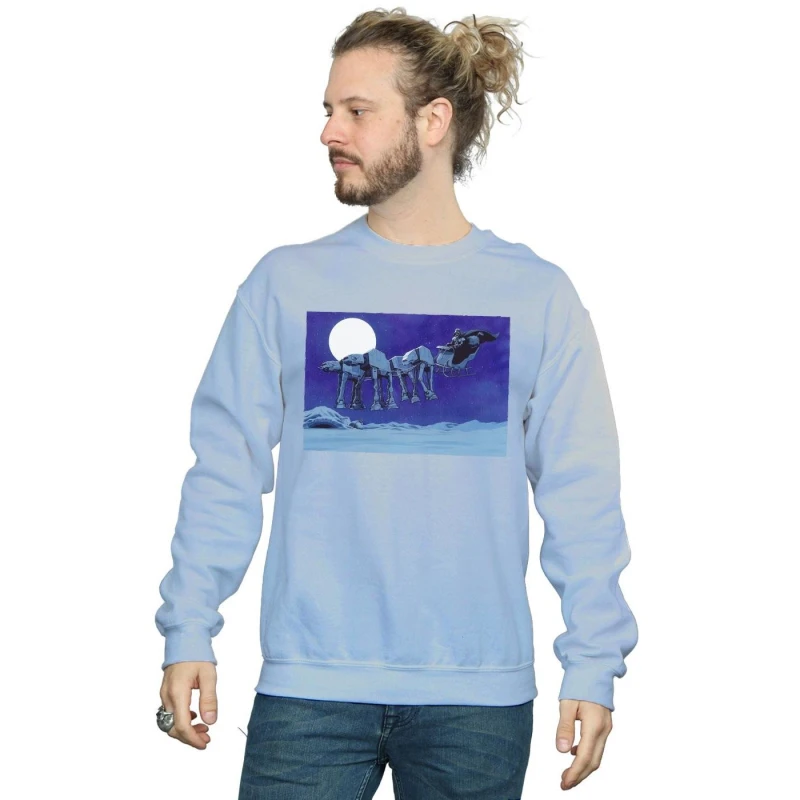 Image of Star Wars Star Wars Men Christmas AT-AT Sleigh Sweatshirt in Blue Size: Small Blue S Male 5057981547715