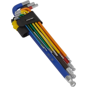 Image of Sealey 9 Piece Colour Coded Extra Long Ball End Hex Key Set Imperial