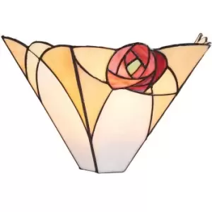 Image of Art Deco Rose Wall Light - Tiffany Glass & Matt Black Steel - Dimmable LED Lamp