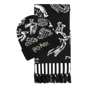 Image of HARRY POTTER Wizards Unite Hogwarts Houses Beanie & Scarf Giftset, Black/White (GS266537HPT)