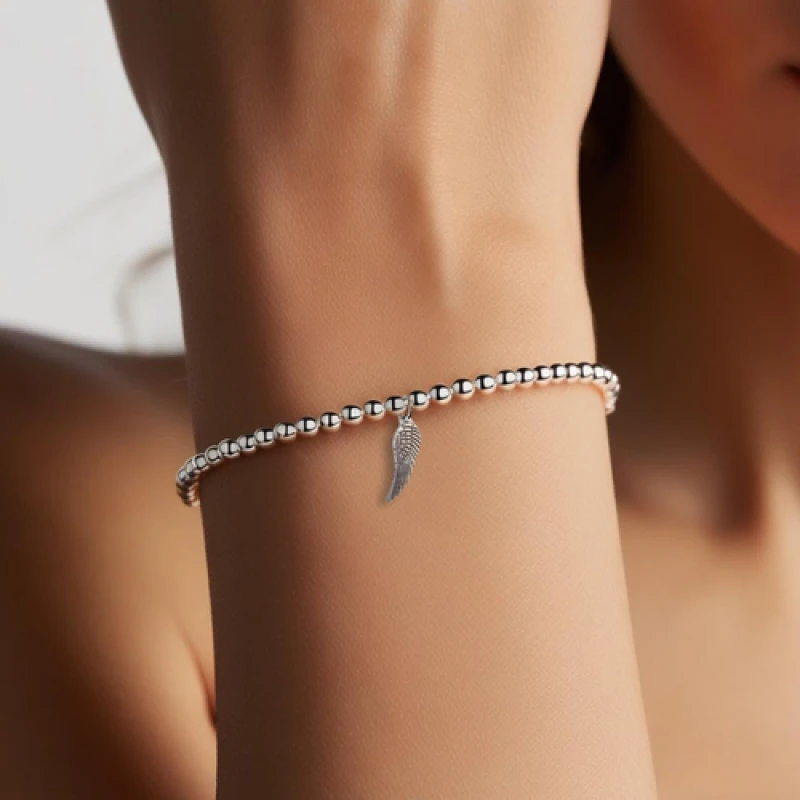 Image of Aye Do Gifts Angel Feather Silver Beaded Bracelet - Womens Bracelet