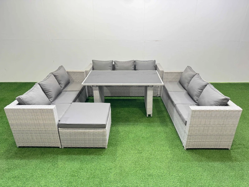 Image of Fimous Patio Outdoor Garden Furniture Sets with Big Stool Light Grey Light Grey Unisex