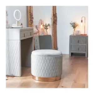 Image of Velvet Storage Stool - Large Grey Storage Footstool With Gold Base - Round Storage Ottoman Pouffe Box With Lid - Quilted & Padded Seat for Bedroom,