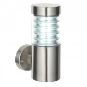 Image of 1 Light Outdoor Wall Light Clear Polycarbonate, Marine Grade Brushed Stainless Steel IP44, E27