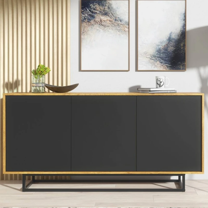Image of Creative Furniture Halo Loft Sideboard 160cm - Dark Oak & Black Multicolor Unisex