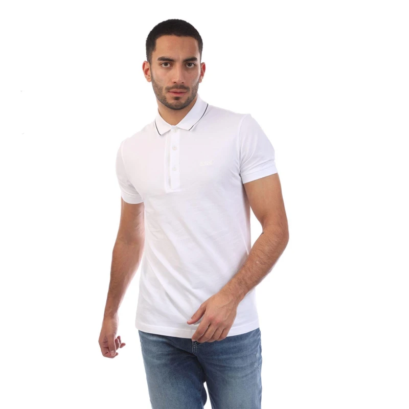 Image of Boss Paule 4 Slim Fit Polo Shirt with Tonal Logo Off White male S