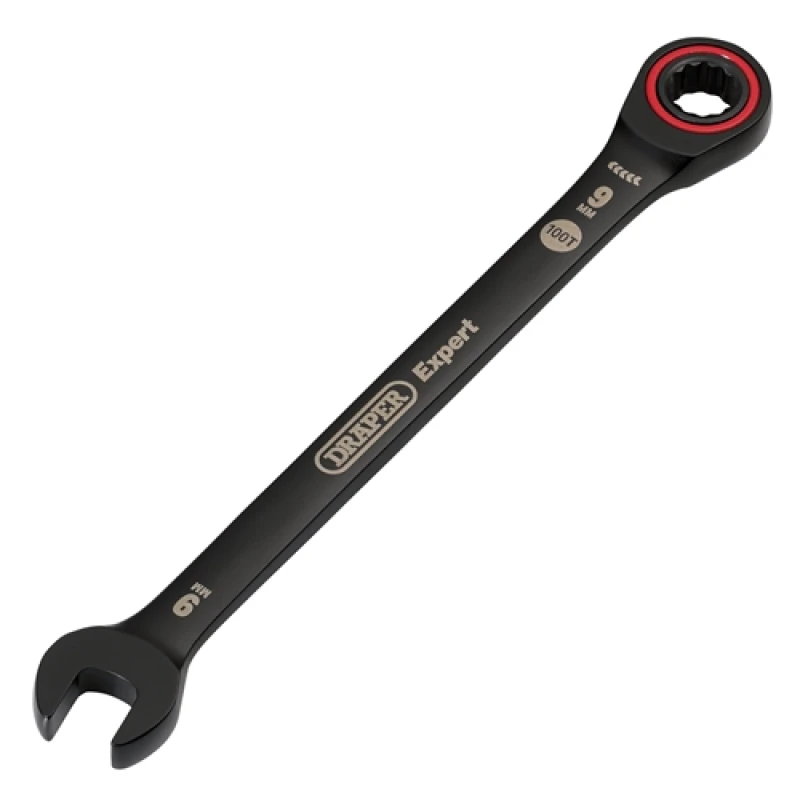 Image of Draper Expert HI-TORQ Metric Ratchet Combination Spanner, 9mm, Black 3880