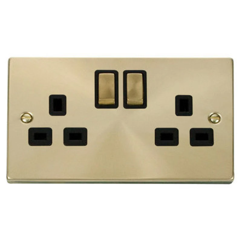 Image of SE Home Satin / Brushed Brass 2 Gang 13A DP Ingot Twin Double Switched Plug Socket Gold