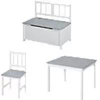 Image of HOMCOM Kids Table And Chairs Set 312-001GY Pine wood, MDF 50 (W) x 60 (D) x 48 (H) mm Grey