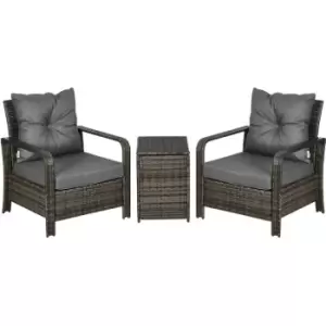 Image of Outsunny - 3 PCs pe Rattan Garden Sofa Set w/ 2 Chairs & Storage Table Grey - Grey