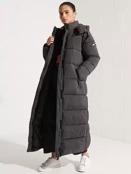 Image of Superdry Grid Longline Padded Coat - Black, Size 8, Women