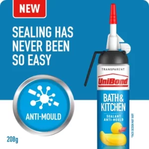 Image of UniBond Bath and Kitchen Sealant Transparent 208g Clear