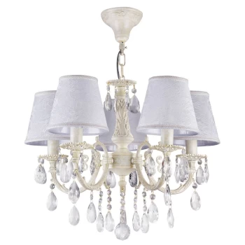 Image of Filomena Chandelier Ivory & Crystal with Shades, 5 Light, E14