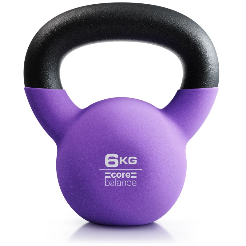 Image of Core Balance Cast Iron Kettlebell Weight Neoprene Coated Home Gym Fitness 4-20kg Purple
