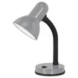 Image of Table Lamp Colour Flexible Silver Shade & Base In Line Switch Bulb E27 1x40W
