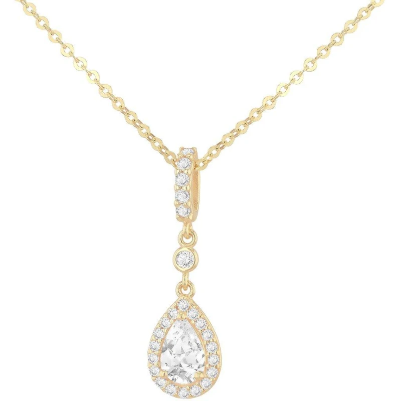 Image of Be You 9ct Gold CZ Teardrop Halo Necklet Statement Necklaces 17-18in Gold 72943610000