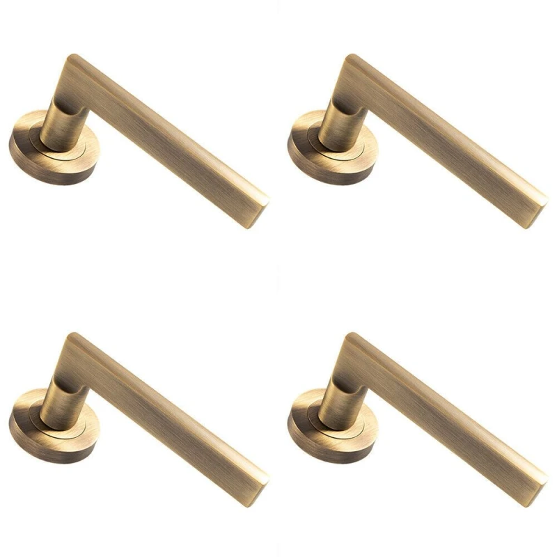 Image of Loops 4x PAIR Straight Plinth Mounted Lever on Round Rose Concealed Fix Antique Brass Metallics