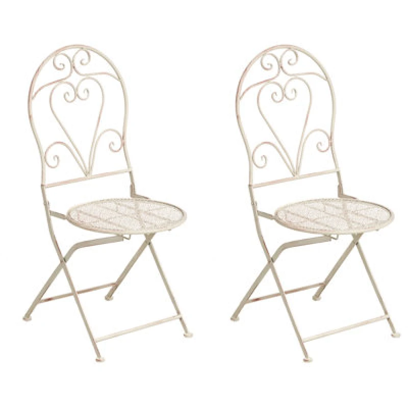 Image of Beliani Set Of 2 Garden Chairs Folelli Folding Metal Light Beige