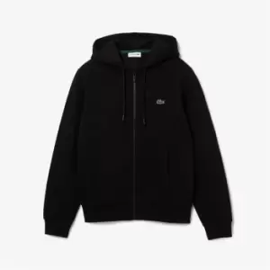 Image of Lacoste Zip Basic Fleece Hoodie - Black